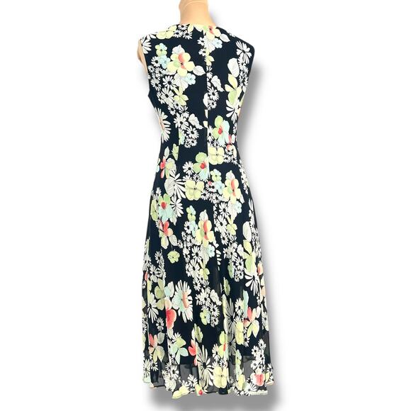 JONES WEAR DRESS Pastel Floral/Black Woven Rayon Midi Dress 10 Formal FairyCore - Picture 4 of 8